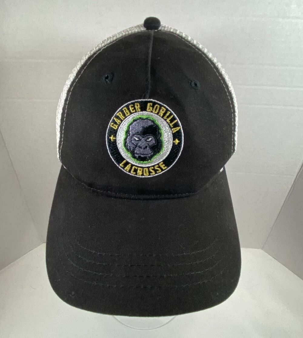 Cap America Garber Gorilla Lacrosse Hat Black White Mesh Patch Snapback Trucker